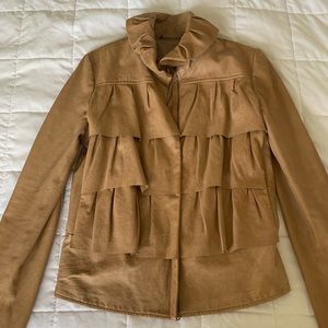 DVF 100% Leather Ruffled Jacket in Camel (Sz 8)